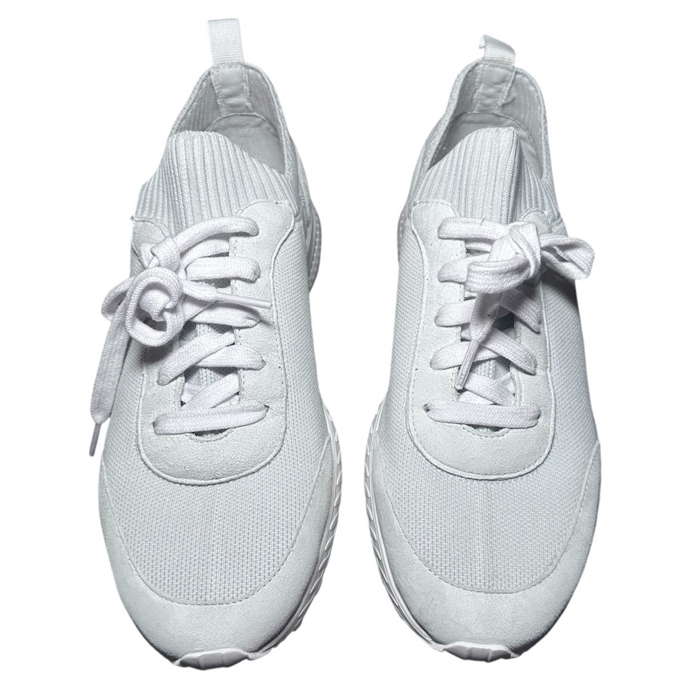 Sam Edelman White Athletic Shoes with Textured Fabric and Rubber Sole